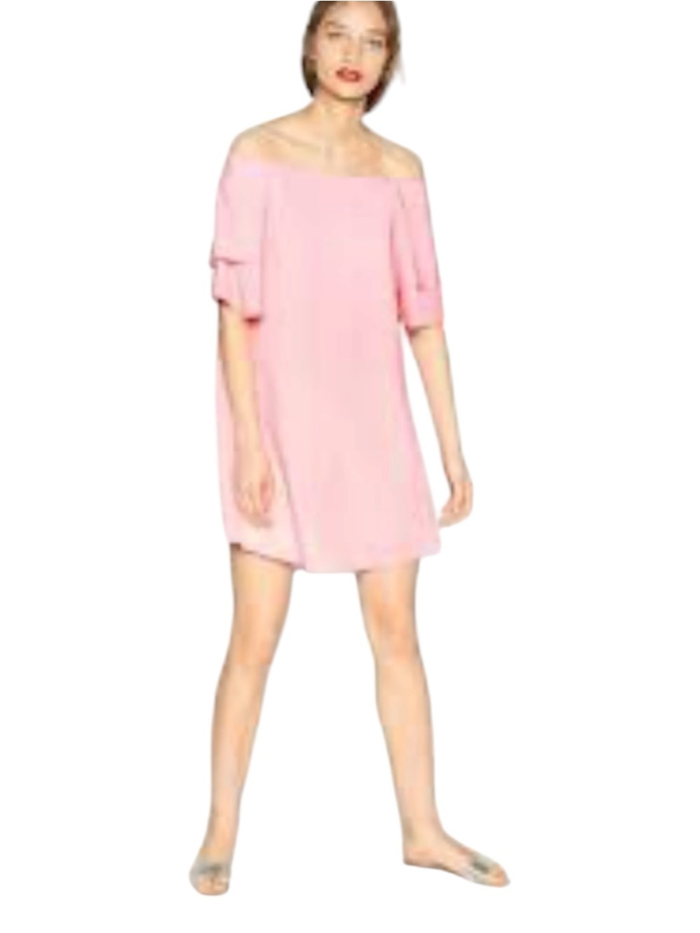 Zara Coral Pink Off-Shoulder Slip Dress
